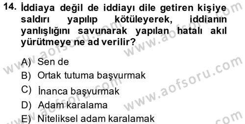 Klasik Mantık Dersi 2013 - 2014 Yılı (Final) Dönem Sonu Sınav Soruları 14. Soru