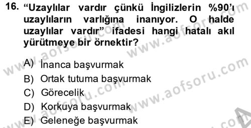 Klasik Mantık Dersi 2013 - 2014 Yılı (Final) Dönem Sonu Sınav Soruları 16. Soru