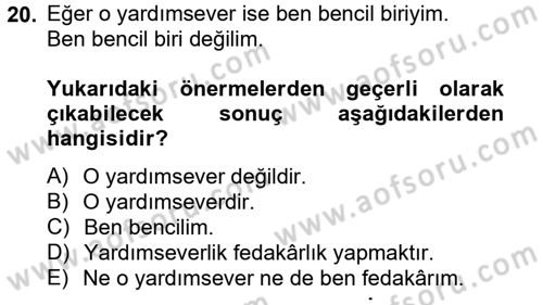 Klasik Mantık Dersi 2013 - 2014 Yılı (Final) Dönem Sonu Sınav Soruları 20. Soru