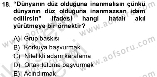 Klasik Mantık Dersi 2013 - 2014 Yılı Tek Ders Sınav Soruları 18. Soru
