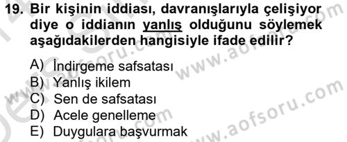 Klasik Mantık Dersi 2013 - 2014 Yılı Tek Ders Sınav Soruları 19. Soru