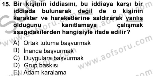 Klasik Mantık Dersi 2014 - 2015 Yılı (Final) Dönem Sonu Sınav Soruları 15. Soru