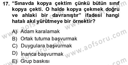 Klasik Mantık Dersi 2014 - 2015 Yılı (Final) Dönem Sonu Sınav Soruları 17. Soru