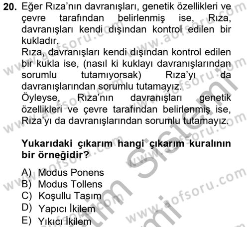 Klasik Mantık Dersi 2014 - 2015 Yılı (Final) Dönem Sonu Sınav Soruları 20. Soru