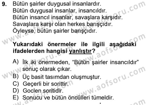 Klasik Mantık Dersi 2014 - 2015 Yılı (Final) Dönem Sonu Sınav Soruları 9. Soru