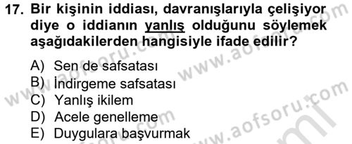 Klasik Mantık Dersi 2014 - 2015 Yılı Tek Ders Sınav Soruları 17. Soru
