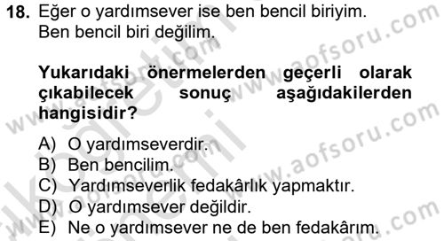 Klasik Mantık Dersi 2014 - 2015 Yılı Tek Ders Sınav Soruları 18. Soru