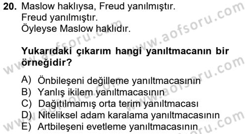 Klasik Mantık Dersi 2014 - 2015 Yılı Tek Ders Sınav Soruları 20. Soru