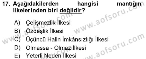 Klasik Mantık Dersi 2015 - 2016 Yılı (Vize) Ara Sınav Soruları 17. Soru