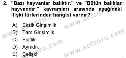 Klasik Mantık Dersi 2015 - 2016 Yılı (Vize) Ara Sınav Soruları 2. Soru