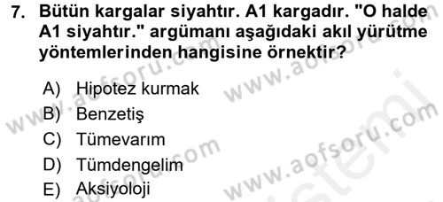 Klasik Mantık Dersi 2015 - 2016 Yılı (Vize) Ara Sınav Soruları 7. Soru