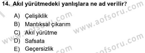 Klasik Mantık Dersi 2015 - 2016 Yılı (Final) Dönem Sonu Sınav Soruları 14. Soru