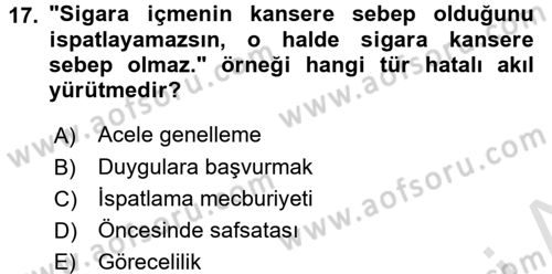 Klasik Mantık Dersi 2015 - 2016 Yılı (Final) Dönem Sonu Sınav Soruları 17. Soru