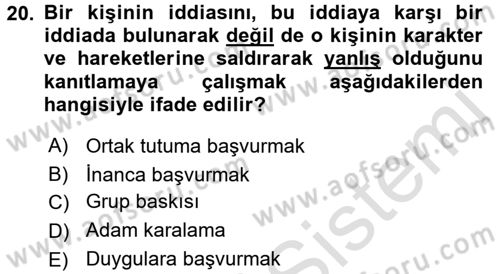 Klasik Mantık Dersi 2015 - 2016 Yılı (Final) Dönem Sonu Sınav Soruları 20. Soru
