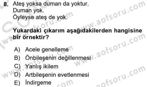 Klasik Mantık Dersi 2015 - 2016 Yılı (Final) Dönem Sonu Sınav Soruları 8. Soru