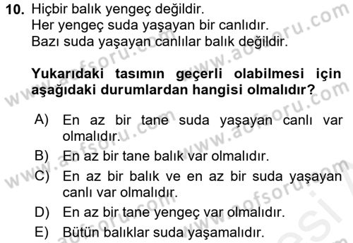 Klasik Mantık Dersi 2015 - 2016 Yılı Tek Ders Sınav Soruları 10. Soru