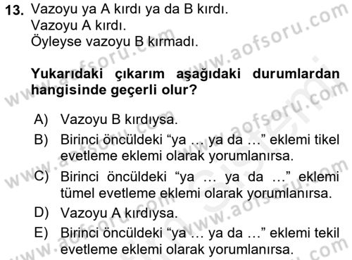 Klasik Mantık Dersi 2015 - 2016 Yılı Tek Ders Sınav Soruları 13. Soru