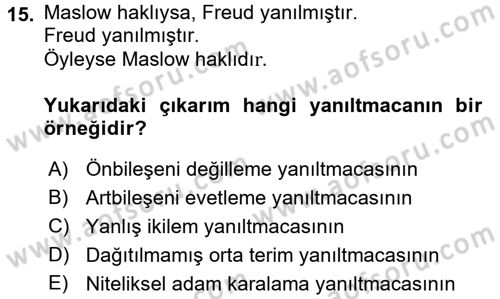 Klasik Mantık Dersi 2015 - 2016 Yılı Tek Ders Sınav Soruları 15. Soru