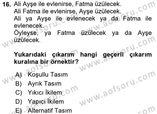 Klasik Mantık Dersi 2015 - 2016 Yılı Tek Ders Sınav Soruları 16. Soru