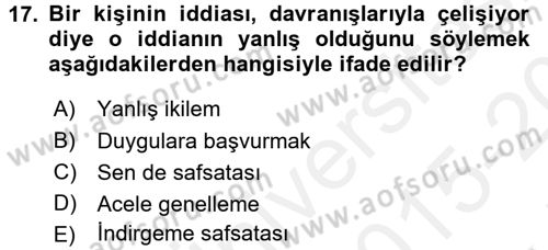 Klasik Mantık Dersi 2015 - 2016 Yılı Tek Ders Sınav Soruları 17. Soru