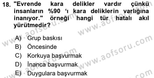 Klasik Mantık Dersi 2015 - 2016 Yılı Tek Ders Sınav Soruları 18. Soru