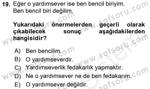 Klasik Mantık Dersi 2015 - 2016 Yılı Tek Ders Sınav Soruları 19. Soru