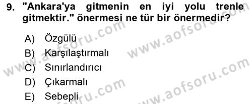 Klasik Mantık Dersi 2015 - 2016 Yılı Tek Ders Sınav Soruları 9. Soru
