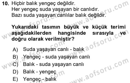 Klasik Mantık Dersi 2016 - 2017 Yılı 3 Ders Sınav Soruları 10. Soru