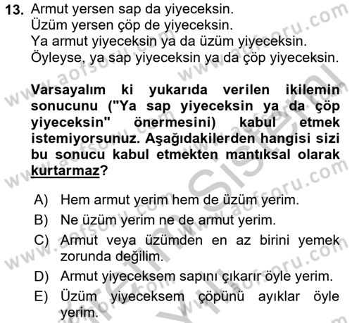Klasik Mantık Dersi 2016 - 2017 Yılı 3 Ders Sınav Soruları 13. Soru