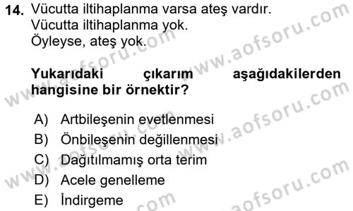 Klasik Mantık Dersi 2016 - 2017 Yılı 3 Ders Sınav Soruları 14. Soru