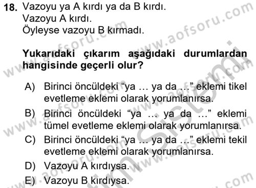 Klasik Mantık Dersi 2016 - 2017 Yılı 3 Ders Sınav Soruları 18. Soru