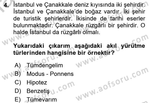 Klasik Mantık Dersi 2016 - 2017 Yılı 3 Ders Sınav Soruları 4. Soru