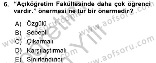 Klasik Mantık Dersi 2016 - 2017 Yılı 3 Ders Sınav Soruları 6. Soru