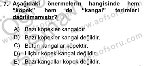 Klasik Mantık Dersi 2016 - 2017 Yılı 3 Ders Sınav Soruları 7. Soru