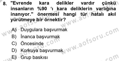 Klasik Mantık Dersi 2016 - 2017 Yılı 3 Ders Sınav Soruları 8. Soru