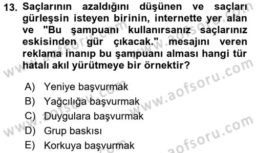 Klasik Mantık Dersi 2016 - 2017 Yılı (Final) Dönem Sonu Sınav Soruları 13. Soru