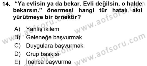 Klasik Mantık Dersi 2016 - 2017 Yılı (Final) Dönem Sonu Sınav Soruları 14. Soru