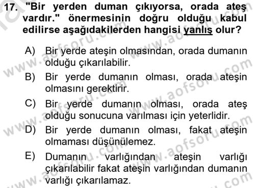 Klasik Mantık Dersi 2016 - 2017 Yılı (Final) Dönem Sonu Sınav Soruları 17. Soru