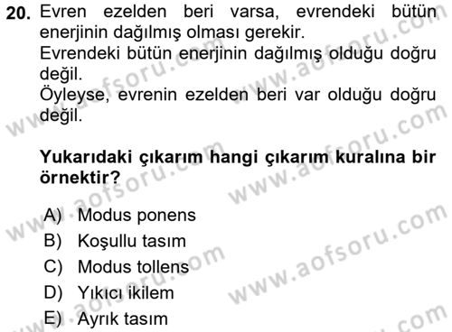 Klasik Mantık Dersi 2016 - 2017 Yılı (Final) Dönem Sonu Sınav Soruları 20. Soru