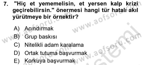 Klasik Mantık Dersi 2016 - 2017 Yılı (Final) Dönem Sonu Sınav Soruları 7. Soru