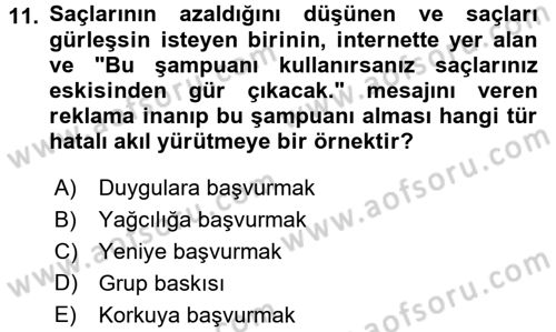 Klasik Mantık Dersi 2017 - 2018 Yılı 3 Ders Sınav Soruları 11. Soru