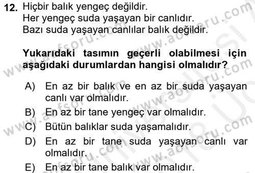 Klasik Mantık Dersi 2017 - 2018 Yılı 3 Ders Sınav Soruları 12. Soru
