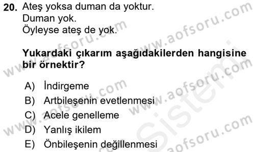Klasik Mantık Dersi 2017 - 2018 Yılı 3 Ders Sınav Soruları 20. Soru