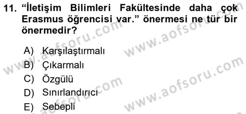 Klasik Mantık Dersi 2017 - 2018 Yılı (Vize) Ara Sınav Soruları 11. Soru