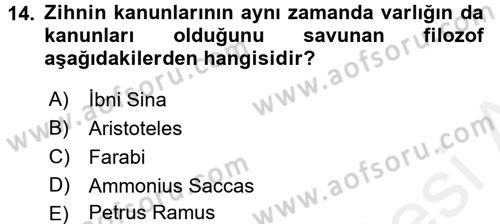 Klasik Mantık Dersi 2017 - 2018 Yılı (Vize) Ara Sınav Soruları 14. Soru
