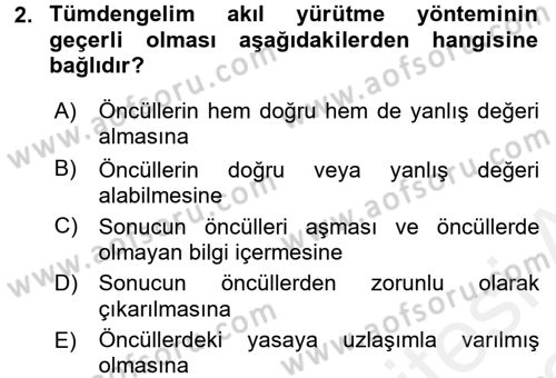 Klasik Mantık Dersi 2017 - 2018 Yılı (Vize) Ara Sınav Soruları 2. Soru