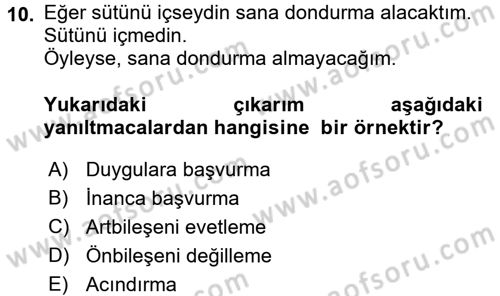 Klasik Mantık Dersi 2017 - 2018 Yılı (Final) Dönem Sonu Sınav Soruları 10. Soru