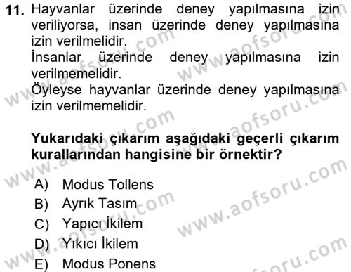 Klasik Mantık Dersi 2017 - 2018 Yılı (Final) Dönem Sonu Sınav Soruları 11. Soru