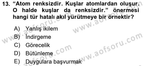Klasik Mantık Dersi 2017 - 2018 Yılı (Final) Dönem Sonu Sınav Soruları 13. Soru