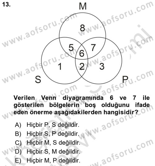 Klasik Mantık Dersi 2018 - 2019 Yılı 3 Ders Sınav Soruları 13. Soru